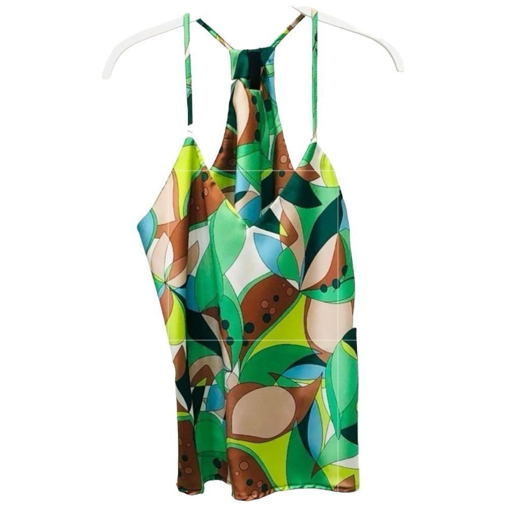 Women’s Abstract Leaves Satin Racerback Top Nwt. Size Medium